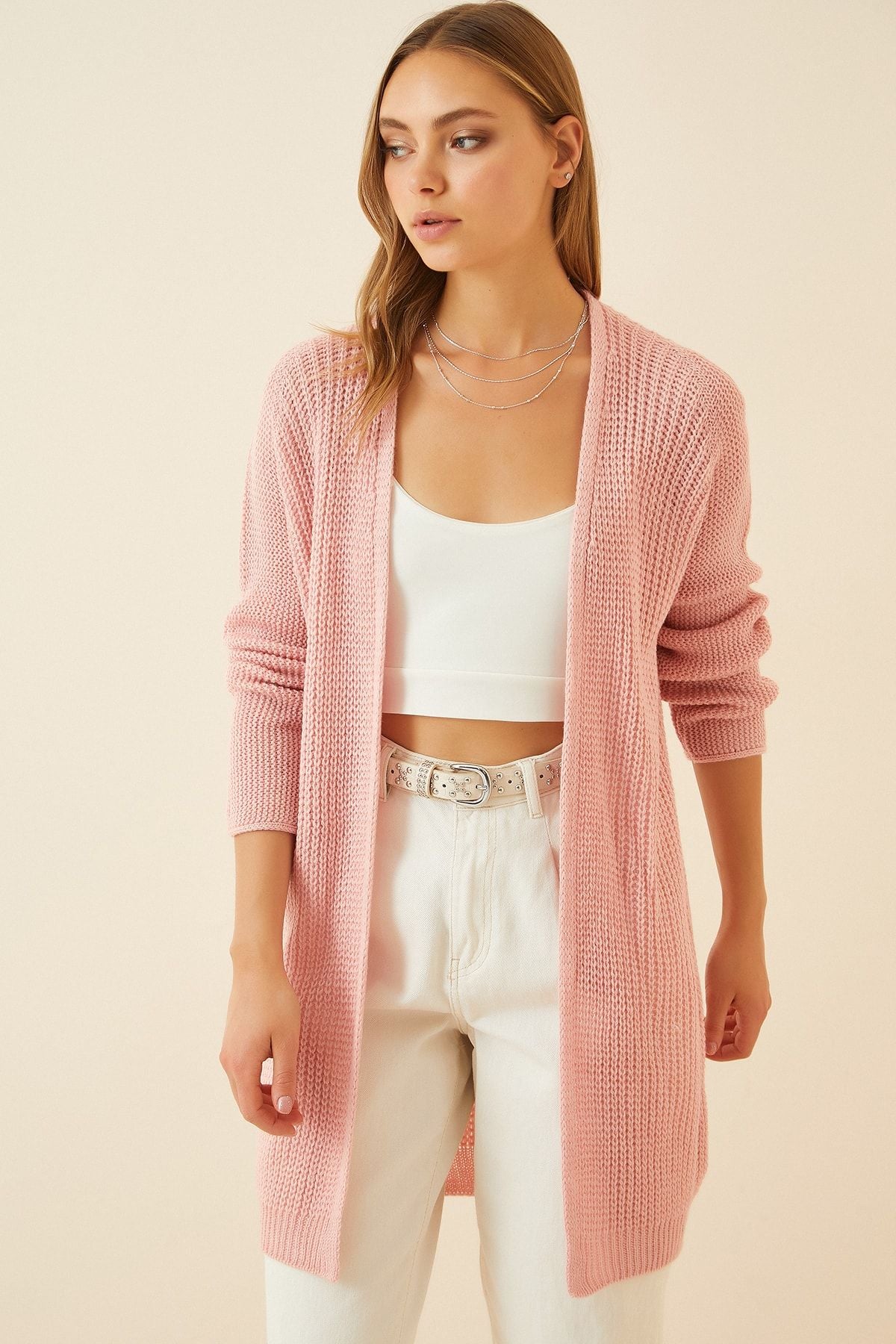 Woman Pink Thessaloniki Knitting Basic Knitwear Cardigan YG00095