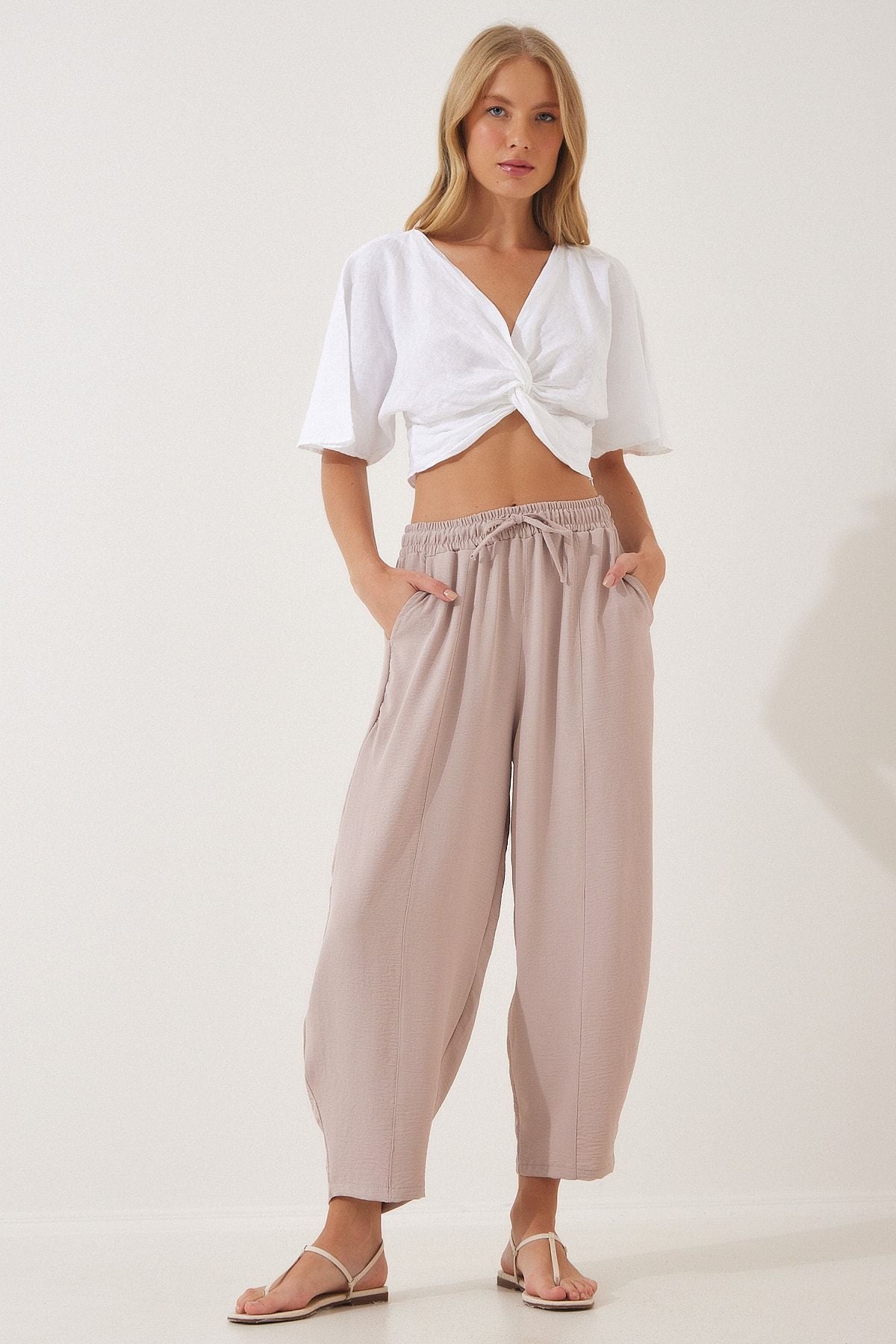 Women's Cream Linen Shalwar Pants CI00036