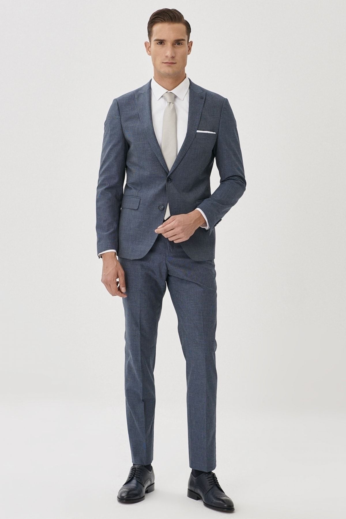 Men's Navy Blue-Blue Slim Fit Narrow Cut Narrow Cut Wool Patterned Suit