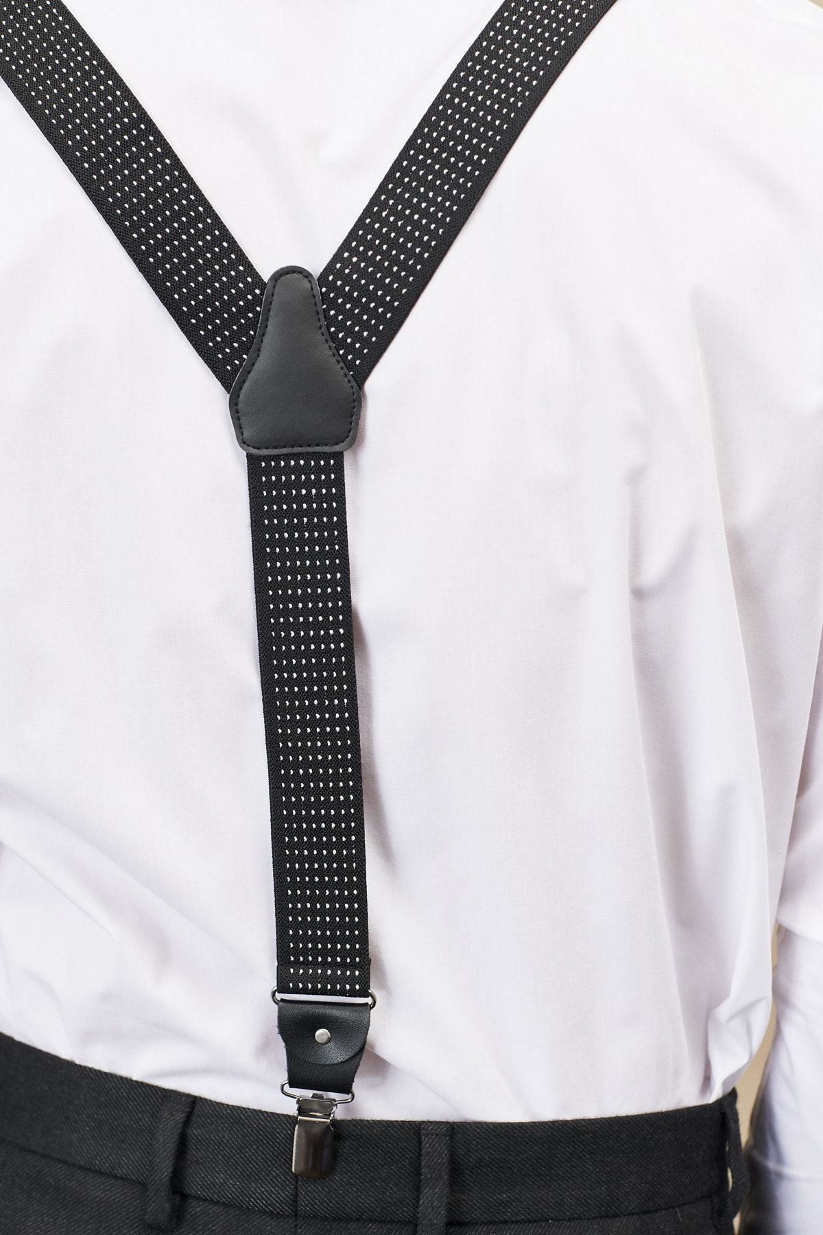 Men's black-and-white patterned trousers strap