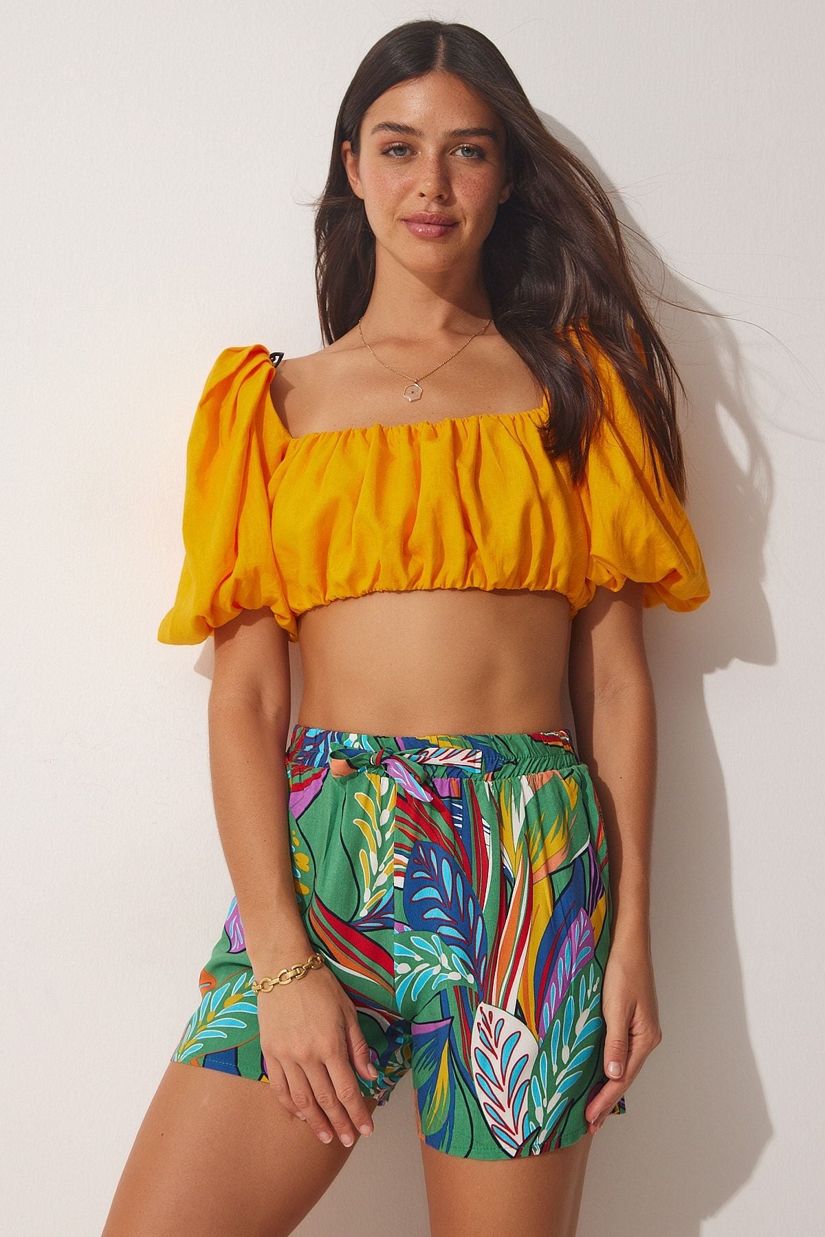 Women Oranj Green High Waist Summer Viscose Short BH00407