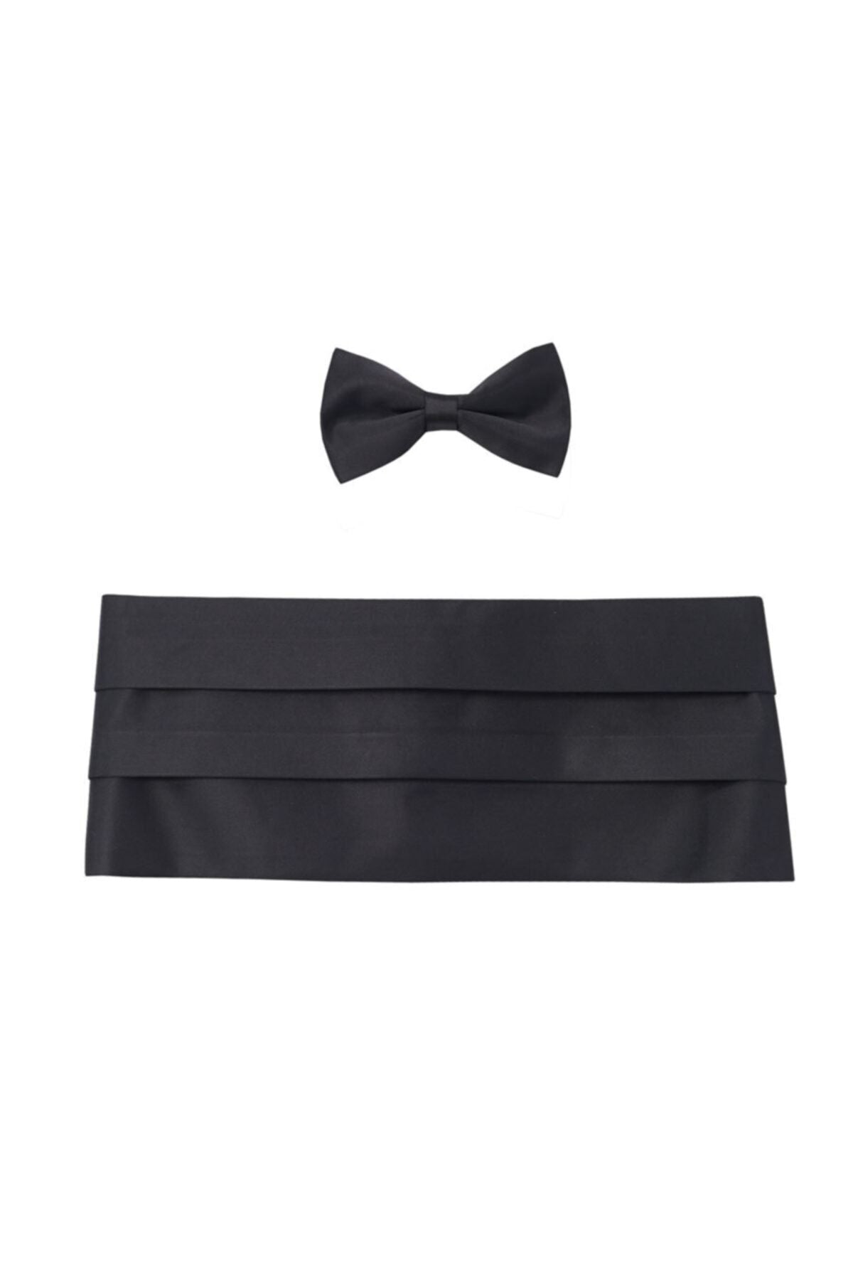 Men's black bow tie and belt set