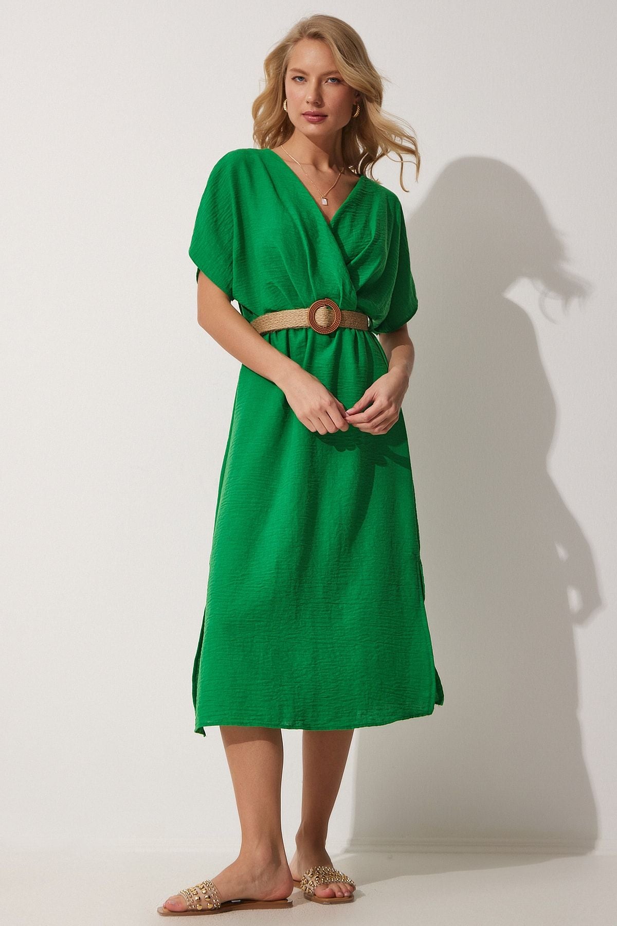 WOMEN'S VIEW GREEN MATERIAL SUMMER AYROBİN DRESS ZH00022