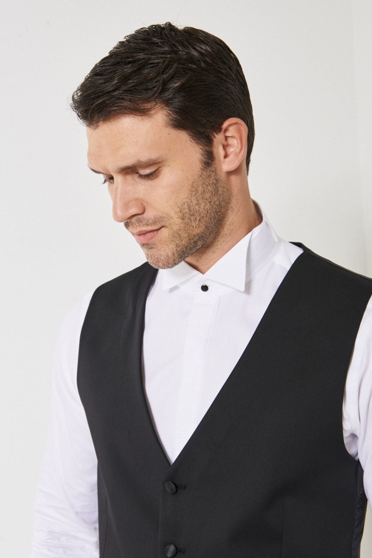 Men's Black Slim Fit Narrow Cut V -Neck Patternic Classic Vest