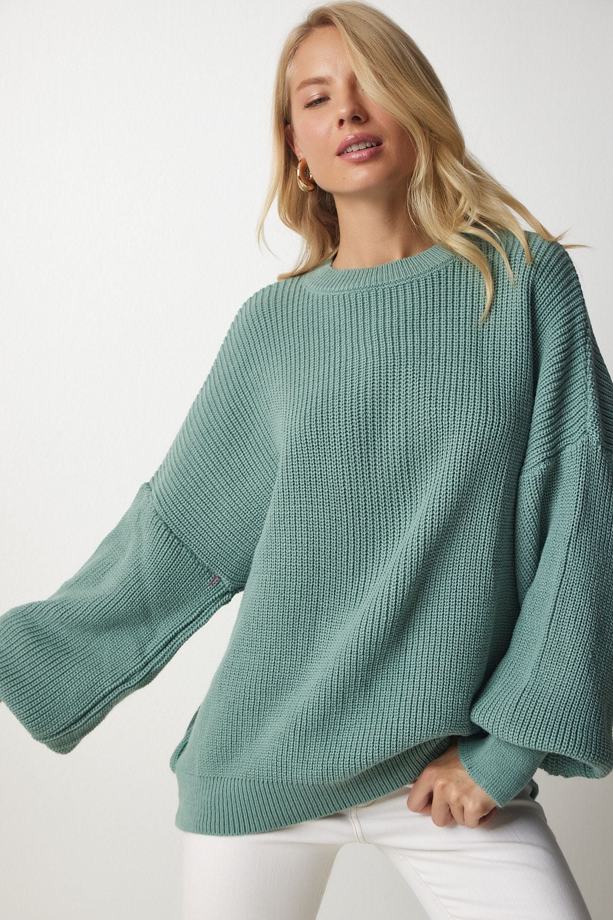 Women's Cagla Green Oversize Basic Knitwear Kazakh MX00126