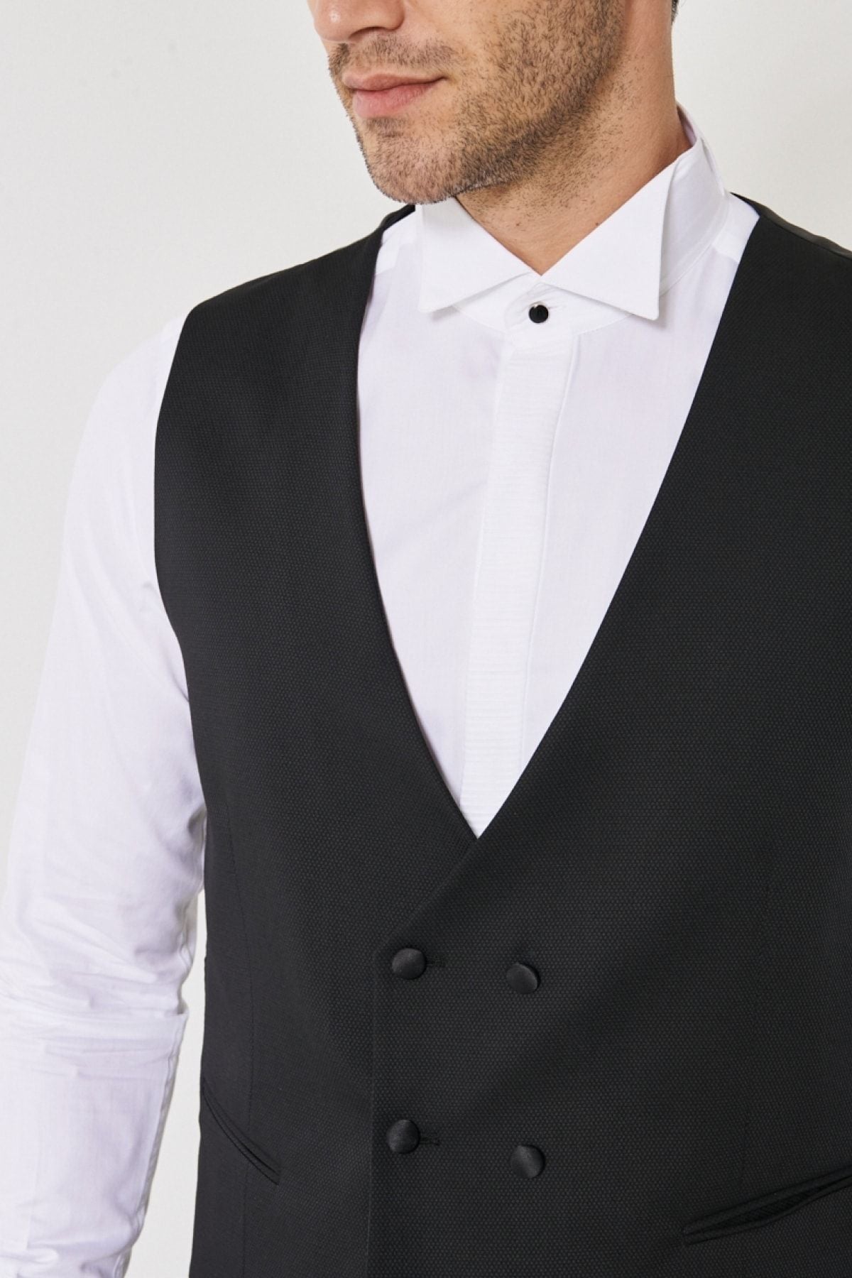 Men's Black Slim Fit Narrow Cut V -Neck Patternic Classic Vest