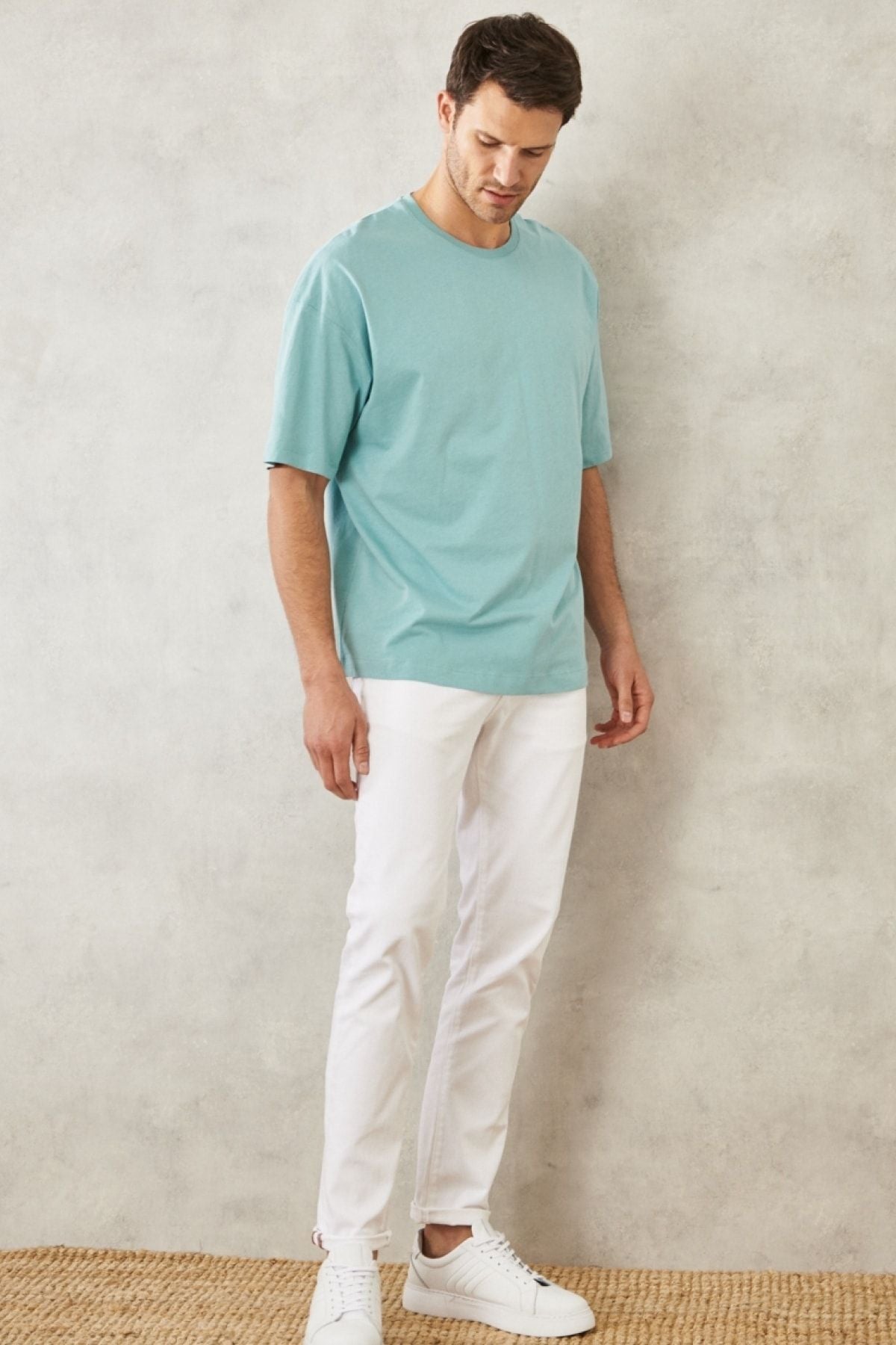 Men's Petroleum Oversize plenty of cut bike collar 100 %cotton T -shirt