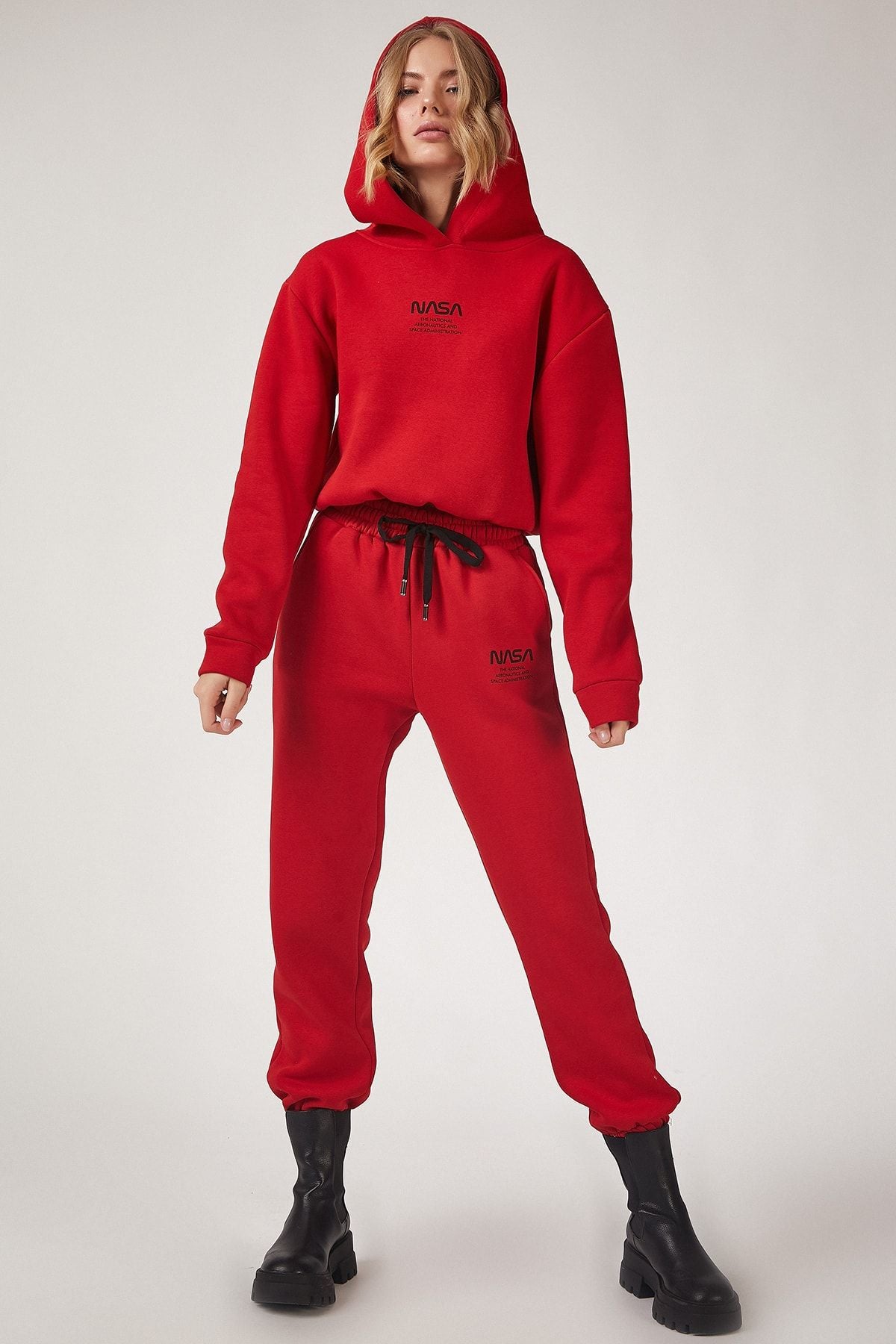 Woman Red NASA printed fleece tracksuit team LD00022