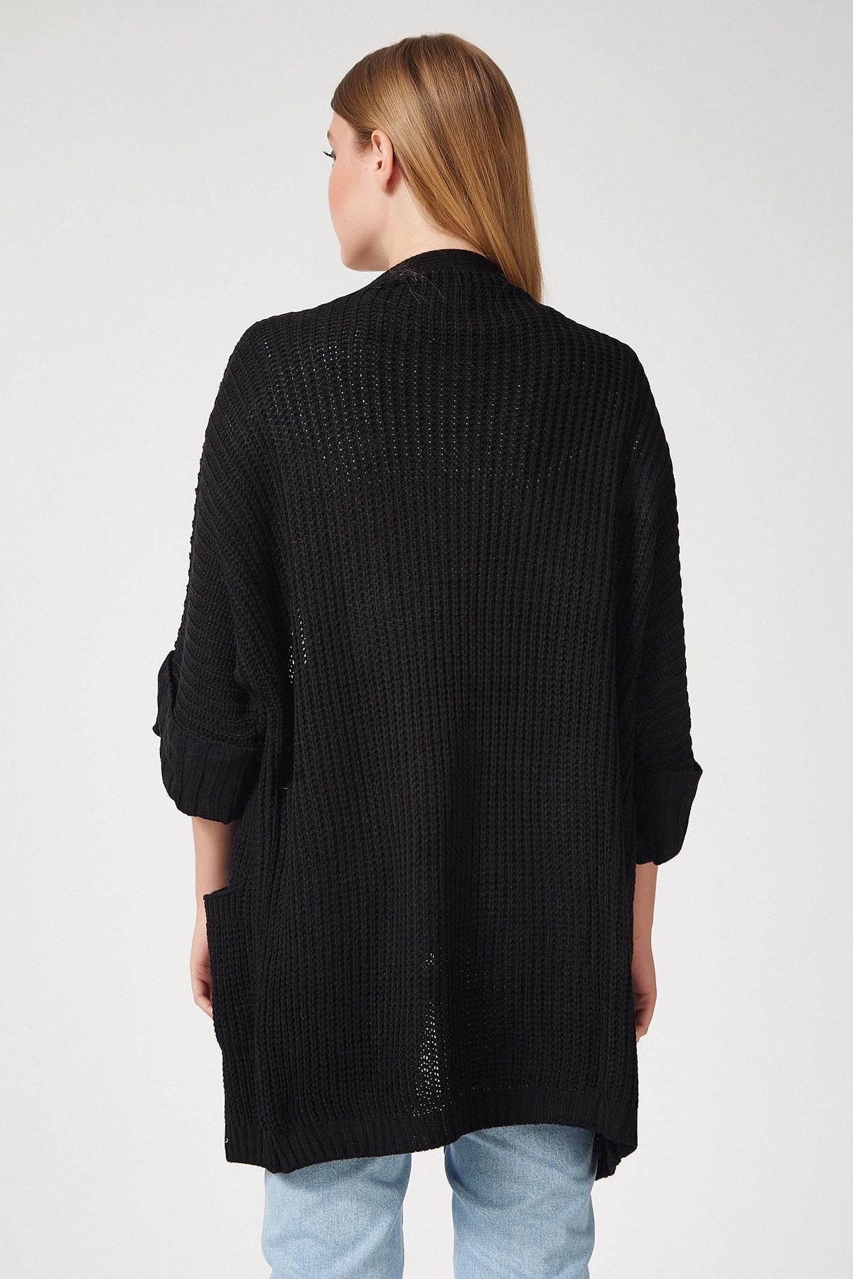 Woman Black Oversize long pocket knitwear cardigan AS00003