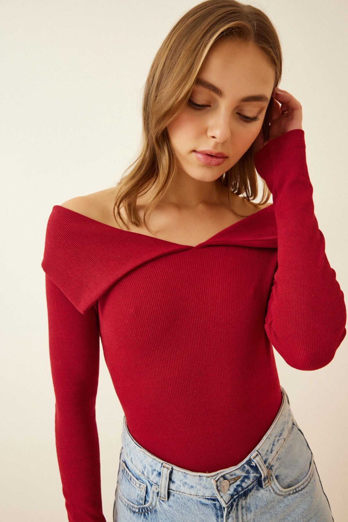 Female Bordeaux Carmen Carrhea Wedding Blouse PG00031