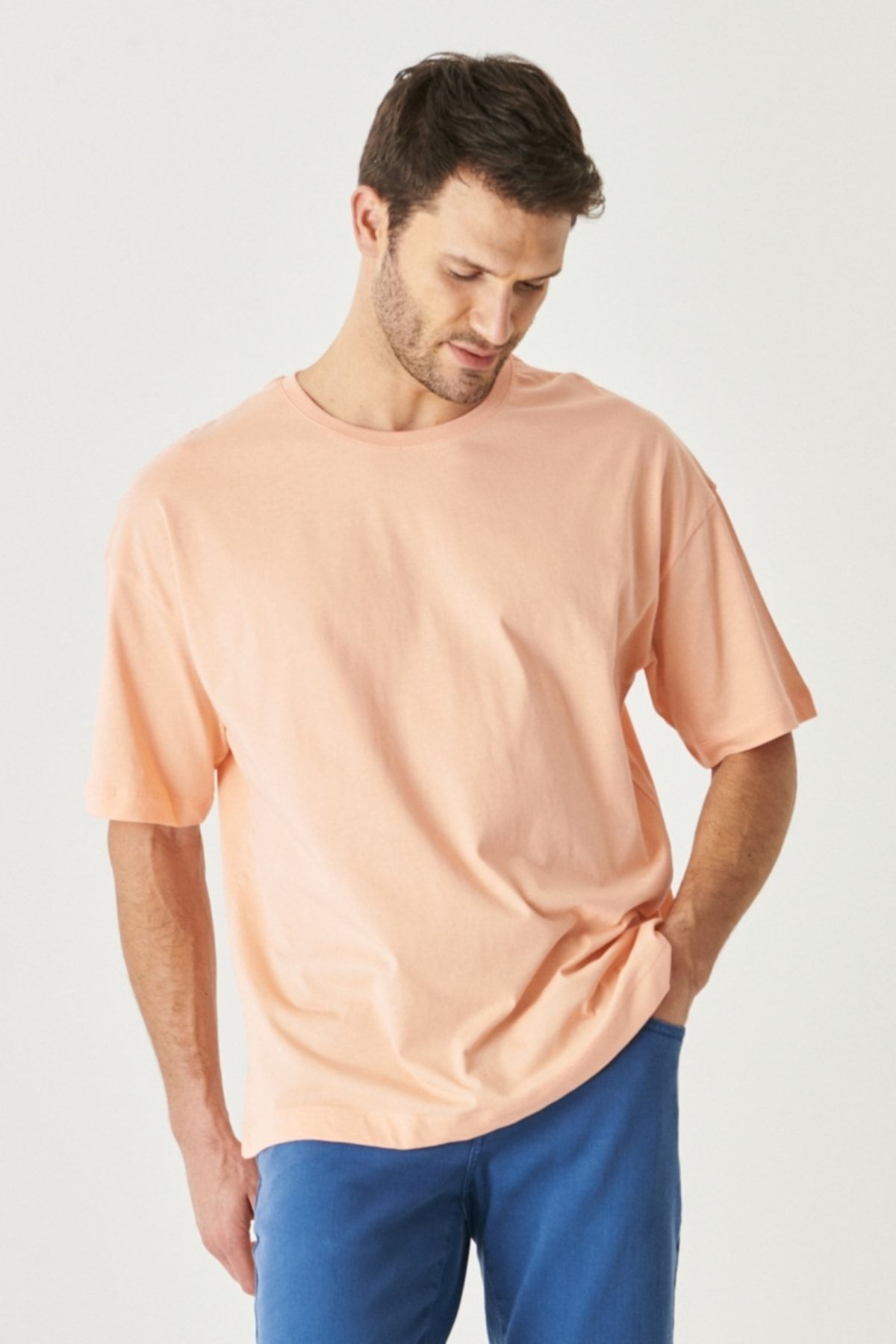 Men's Rose Drunk Oversizle Plenty Cut Bike Neck 100 %Cotton T -shirt