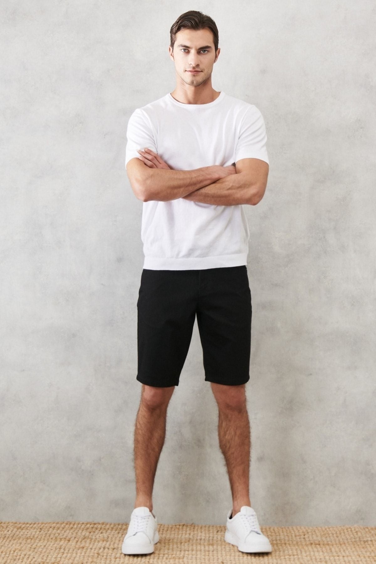 Men's black slim fit narrow -cut Amelor Flexible Flexible 5 Pocket Casual Shorts