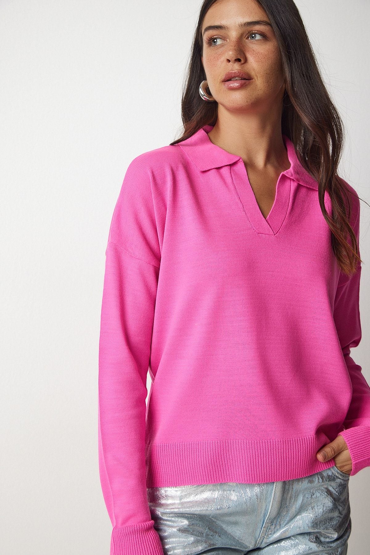 Women's Fuchsia Polo Yaka Basic Kazakh BV00094