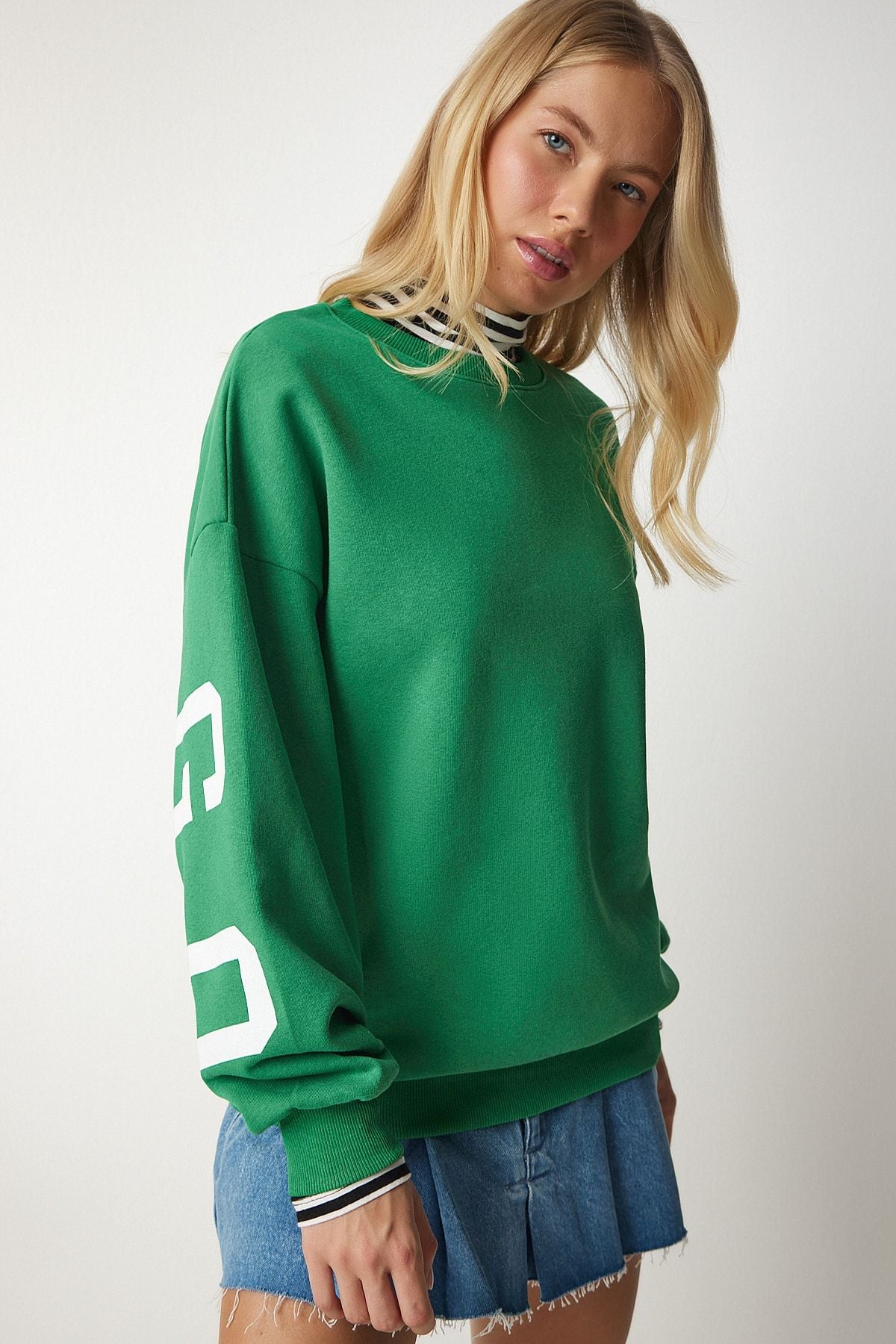 Woman Green Printed Oversiz Sweatshirt HF00440