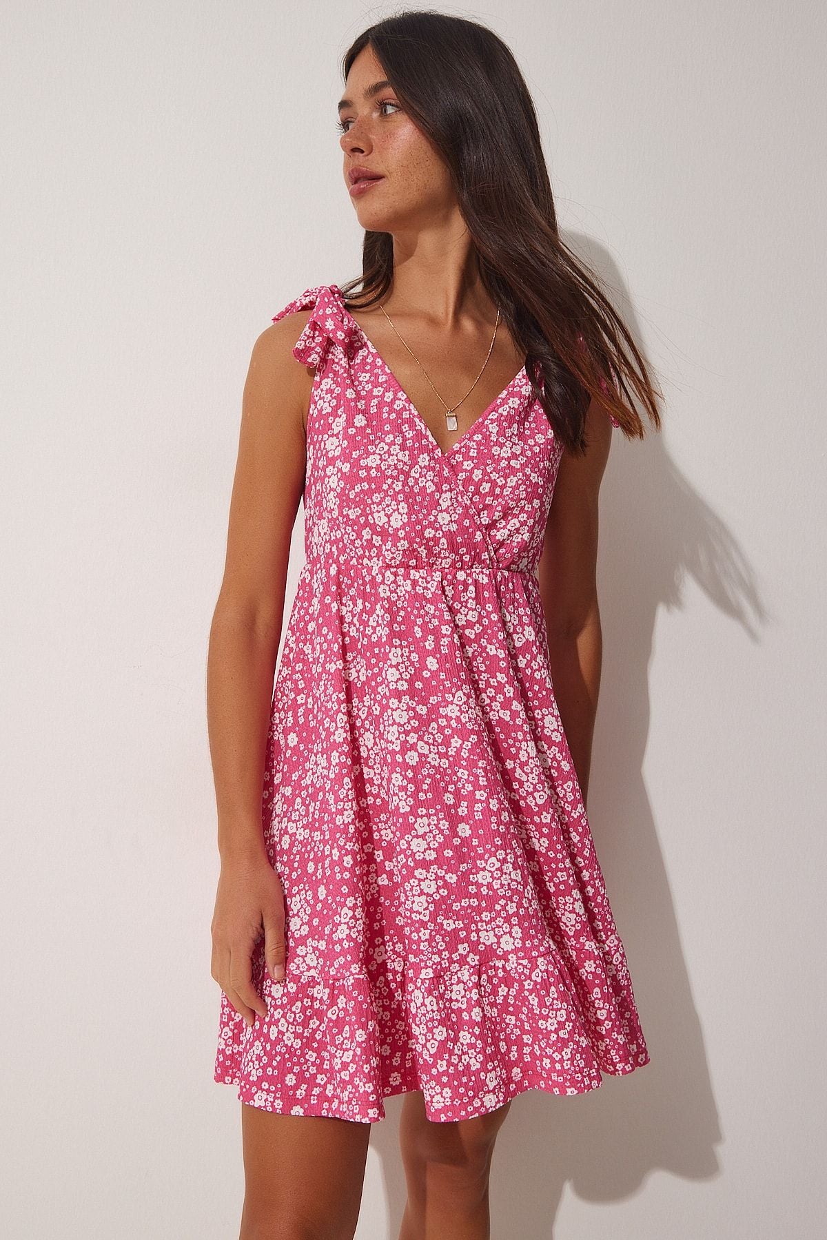 Woman Pink Summer Flowering Viscose dress