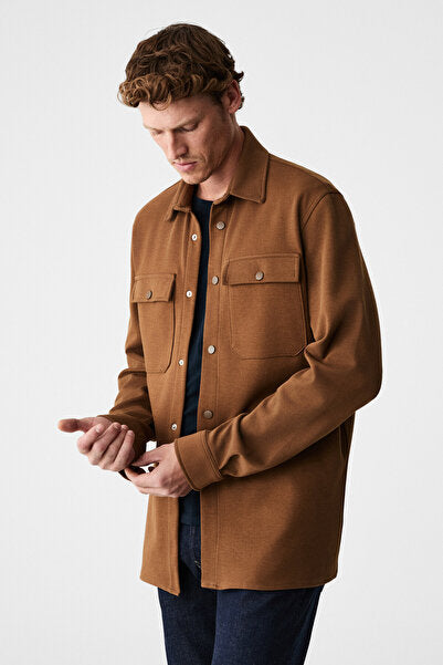 MAZE Men's Special Textured Thick Fabric Dark Mink Jacket with Pockets and Snap Fasteners