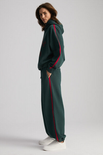 Possıbılity Women's Embroidered Printed Hooded Green Sweatshirt