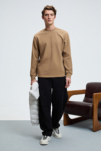 EDMUND Men's Crew Neck Mink Sweatshirt with Sleeve Printed Skirt and Elastic and Stopper