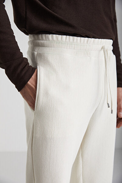 Berthola Men's Patterned Fabric Regular Fit Ottoman Quality Organic Cotton Ecru Sweatpants