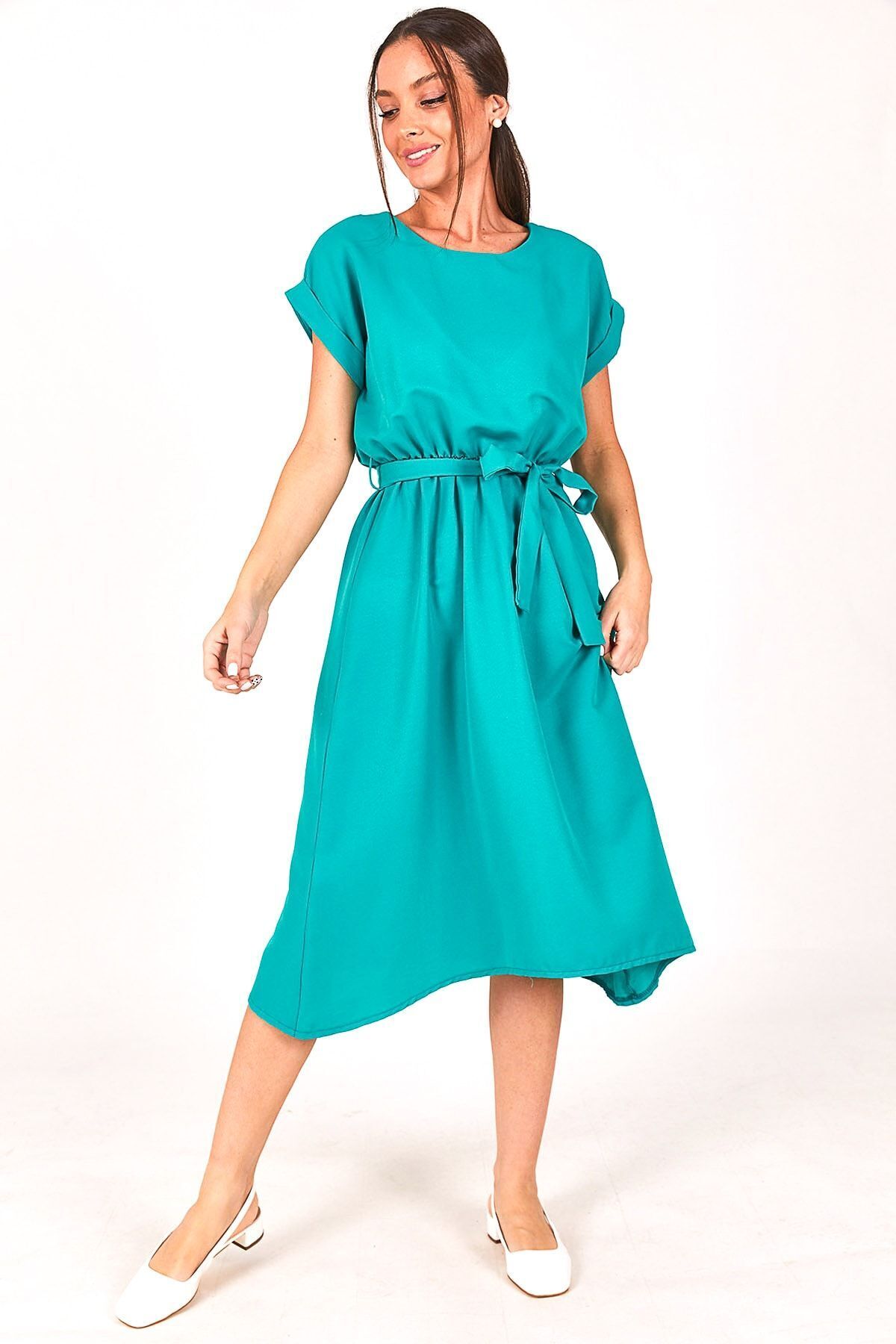 Women's Turquoise ELASTIC WAIST DRESS ARM-18Y001120