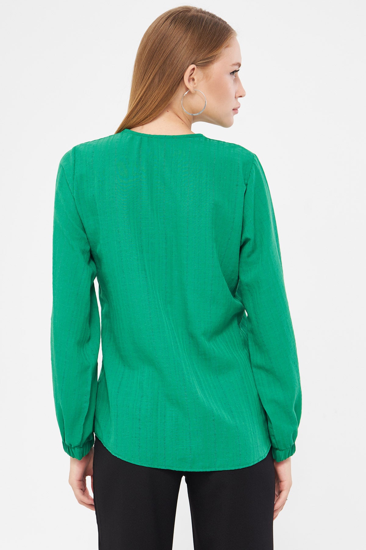 Women's Green Wrapped Shirt with Elastic Sleeves ARM-24K001002