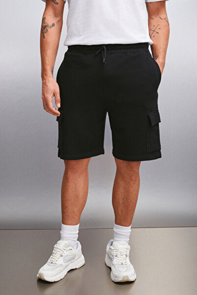 Lionel Men's Comfort Fit Black Shorts with Cargo Pocket and Elastic Waist
