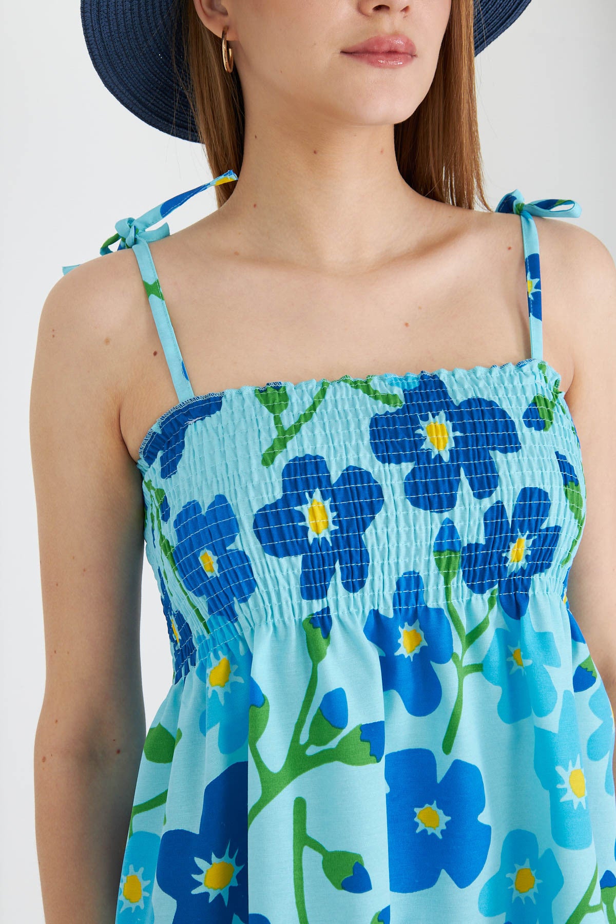 Women's Baby Blue Straps Lace Up Chest Gimp Elastic Mini Dress ARM-25Y001047