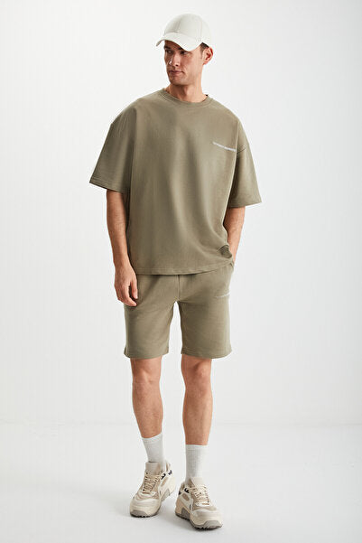 Colombia Men's 2-Piece Set Comfort Fit Relaxed Mold Text Embroidered Khaki Tracksuit Set Without Ribbon