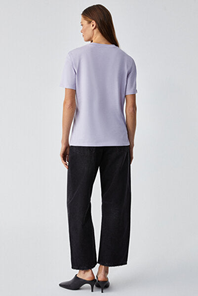 ALINE Women's 100% Organic Cotton Deep V-Neck Comfort Fit Lilac T-Shirt