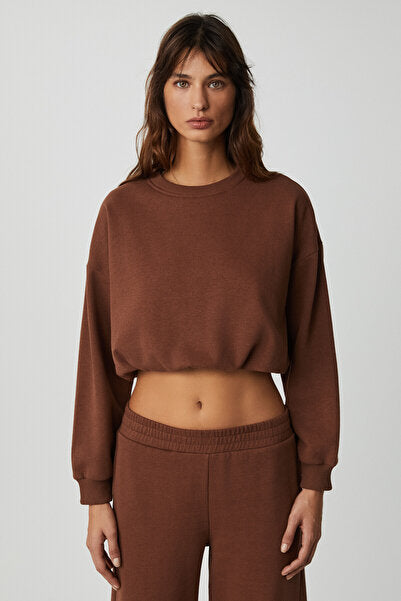 Dewanna Women's Long Sleeve Crop Bitter Brown Tracksuit Set