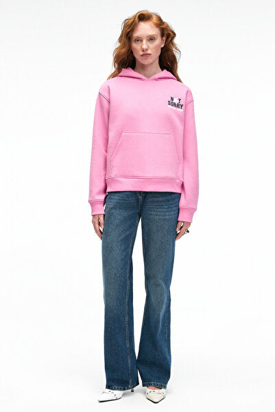 YUMEA Women's Oversize Hooded Printed Pink Sweatshirt