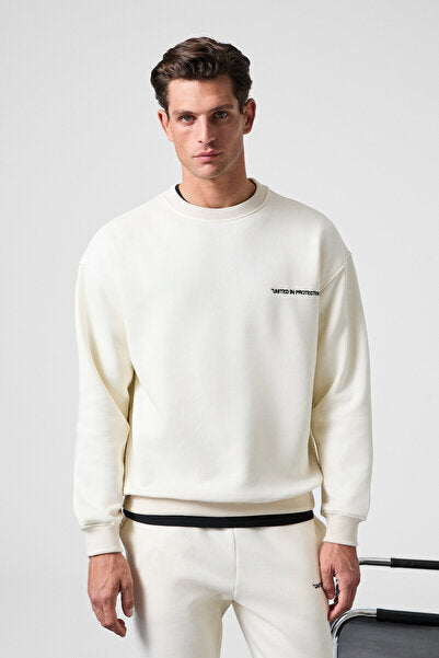 MARSHALL Men's Cotton Embroidered Relaxed Ecru Tracksuit Set