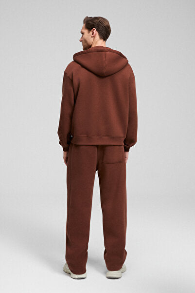 GALLO Cotton Regular Brown Bottom-Top Set with Fleece Inside, Hooded and Elastic Waist, Double Pockets