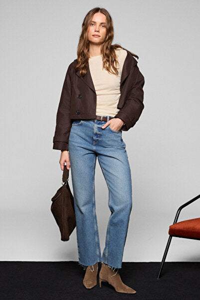 INSSAZA Women's Form-fitting Gathered Slim Fit Stone Color Blouse