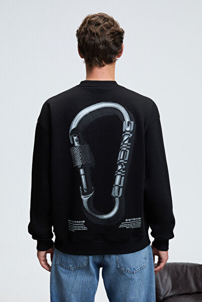 ALDEN Men's Round Neck Chest and Back Printed Relaxed Fit Black Sweatshirt