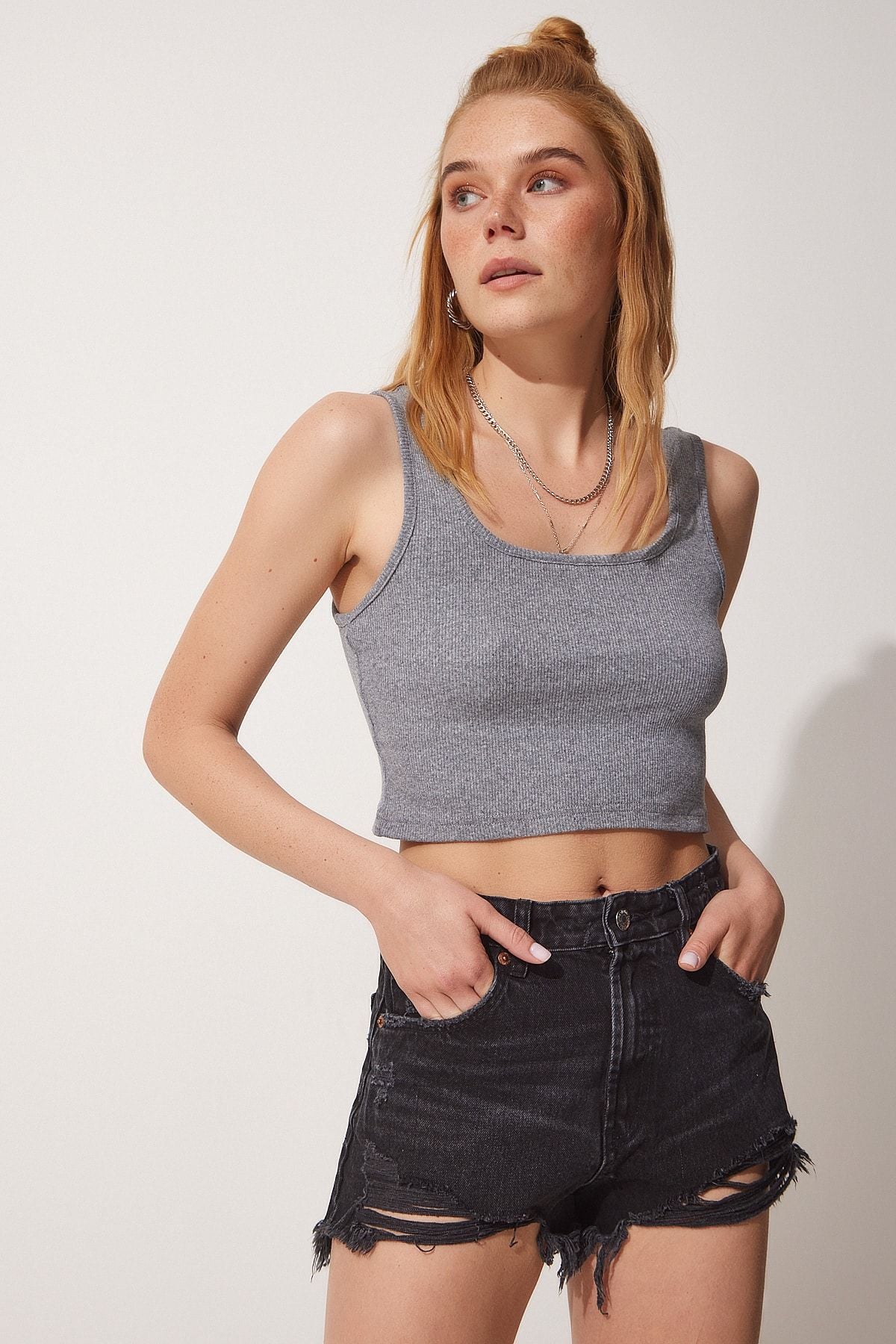 Women's Gray Hanger Crop knitted blouse GT00030