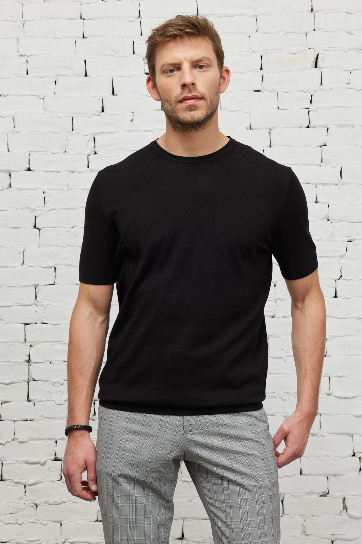 Men's Black Standard Fit Normal Normal Cut Bike 100 %Cotton Knitwear T -shirt