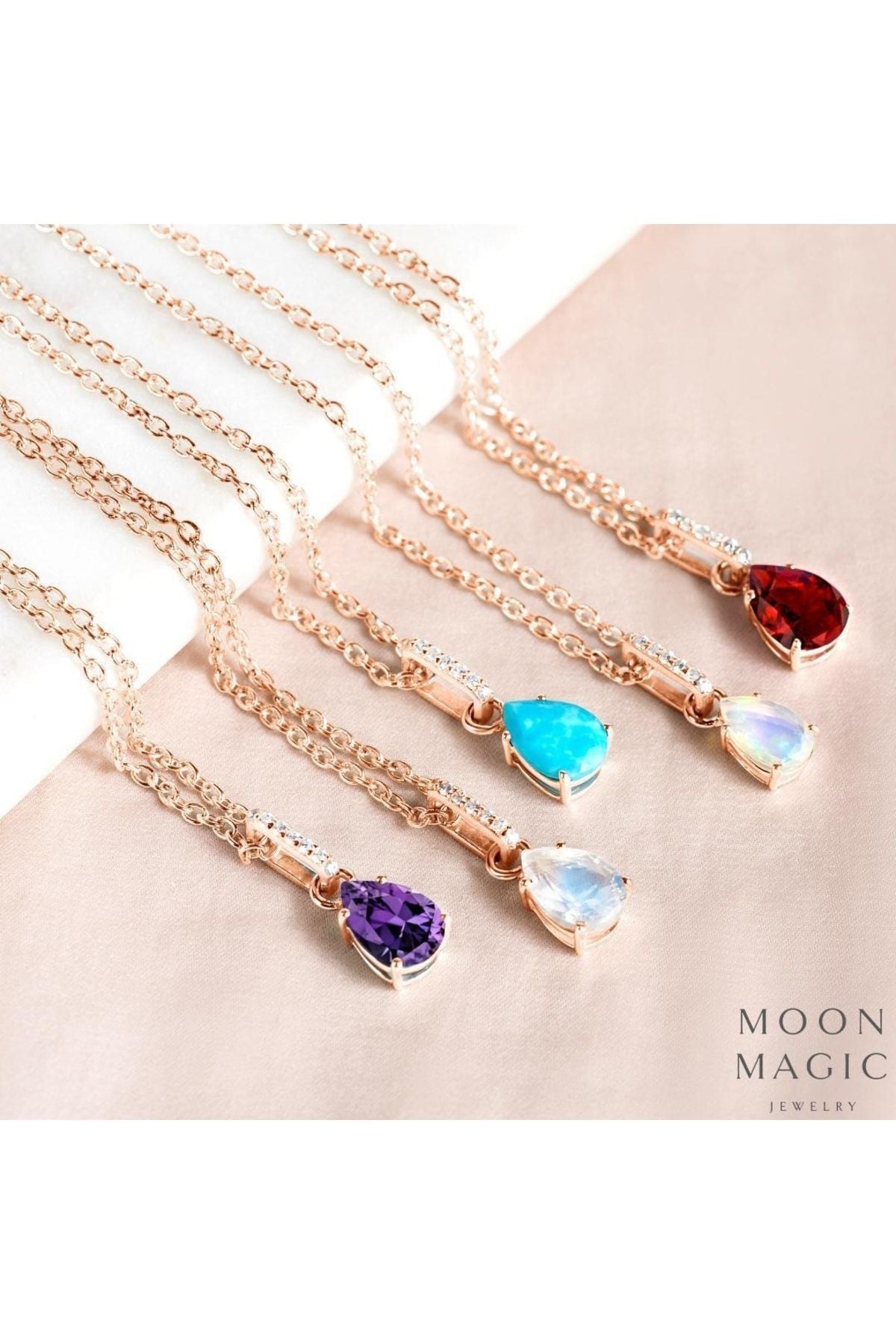 Firuze Mystical Topaz Stone 14 K Rose Gold Plated Women Necklace