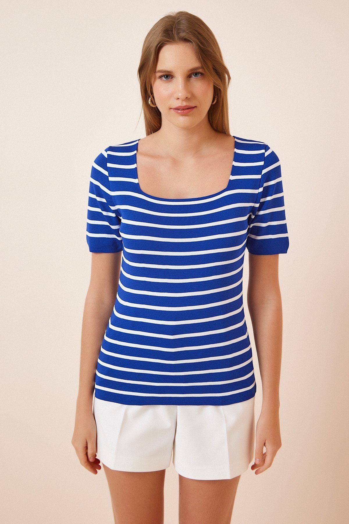 Women's Blue Square Yaka knitwear blouse YG00101