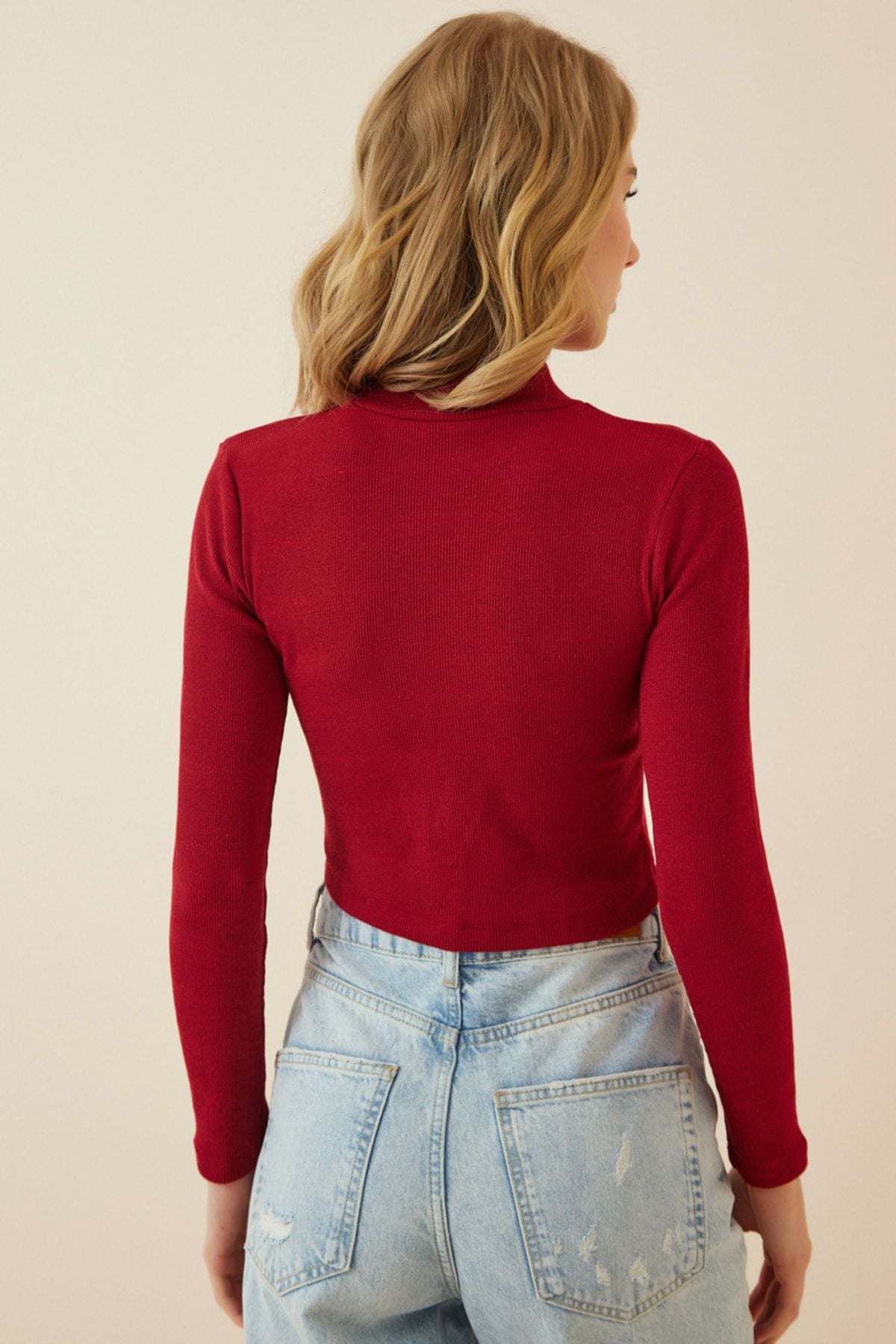 Female Bordeaux Fisherman Fisherman Crop Knitting Blouse GT00059