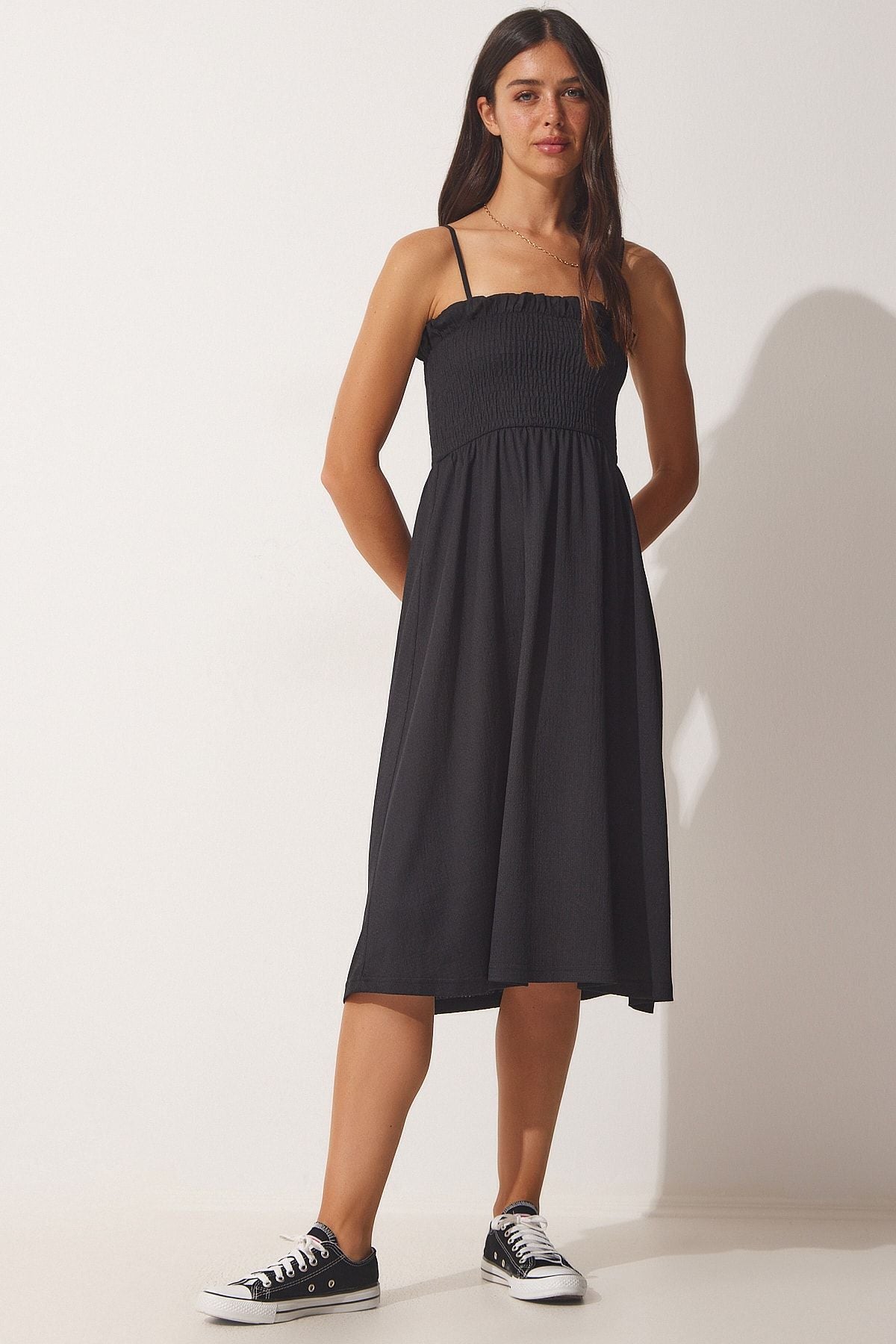 Woman Black Hanger Summer Detailed Summer Woven Dress DD01228