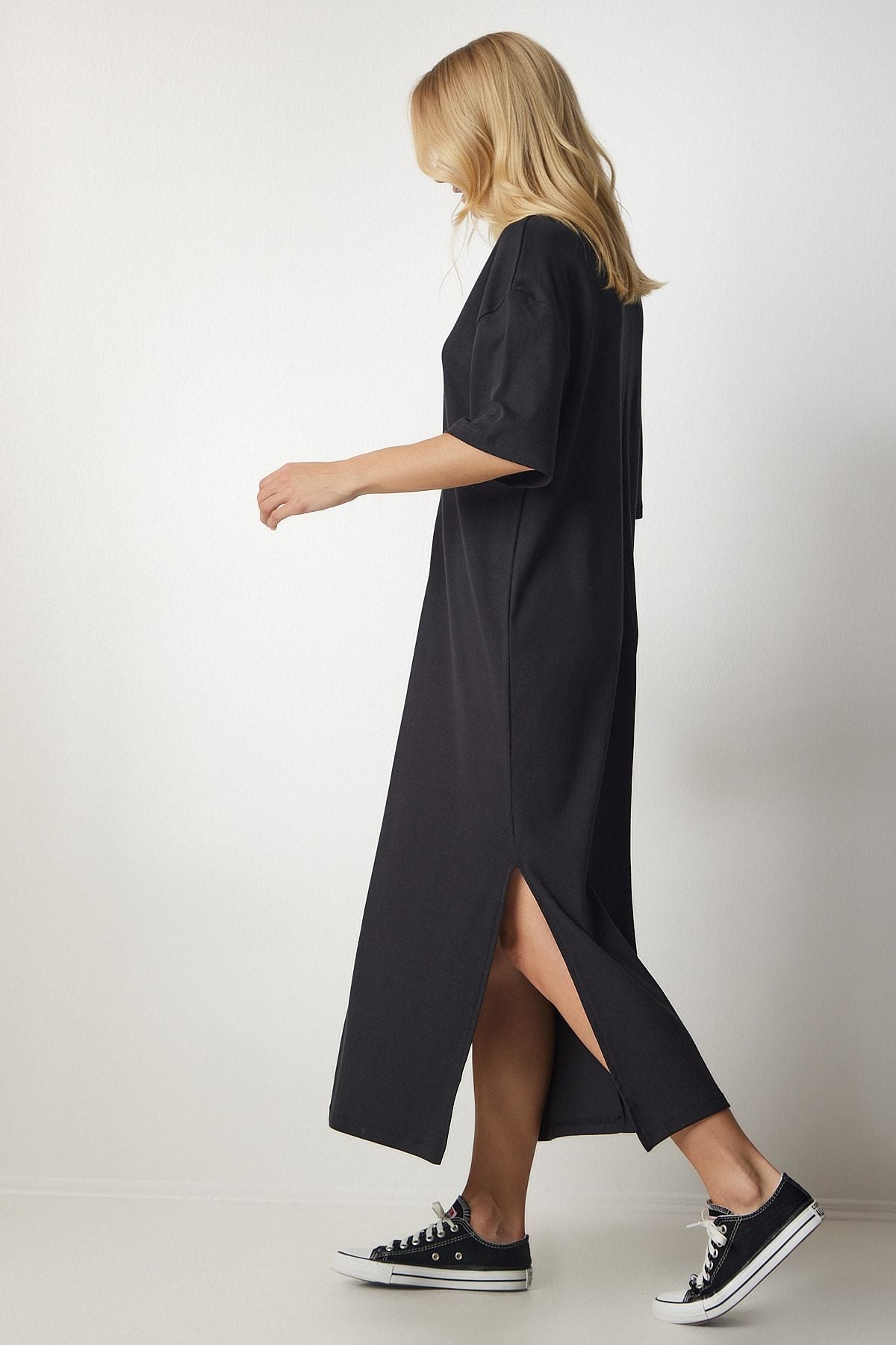Woman Black Cotton Daily Combed Dress UB00119
