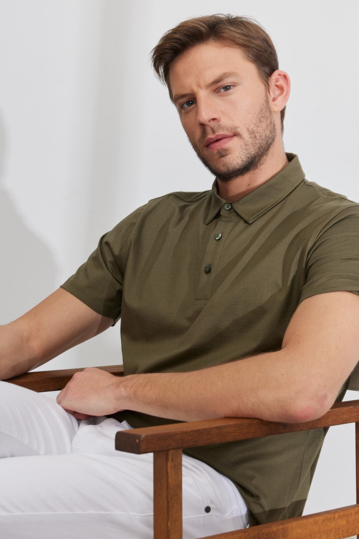 Men's Khaki Slim Fit Night Cut Polo Yaka 100 %Cotton T -shirt