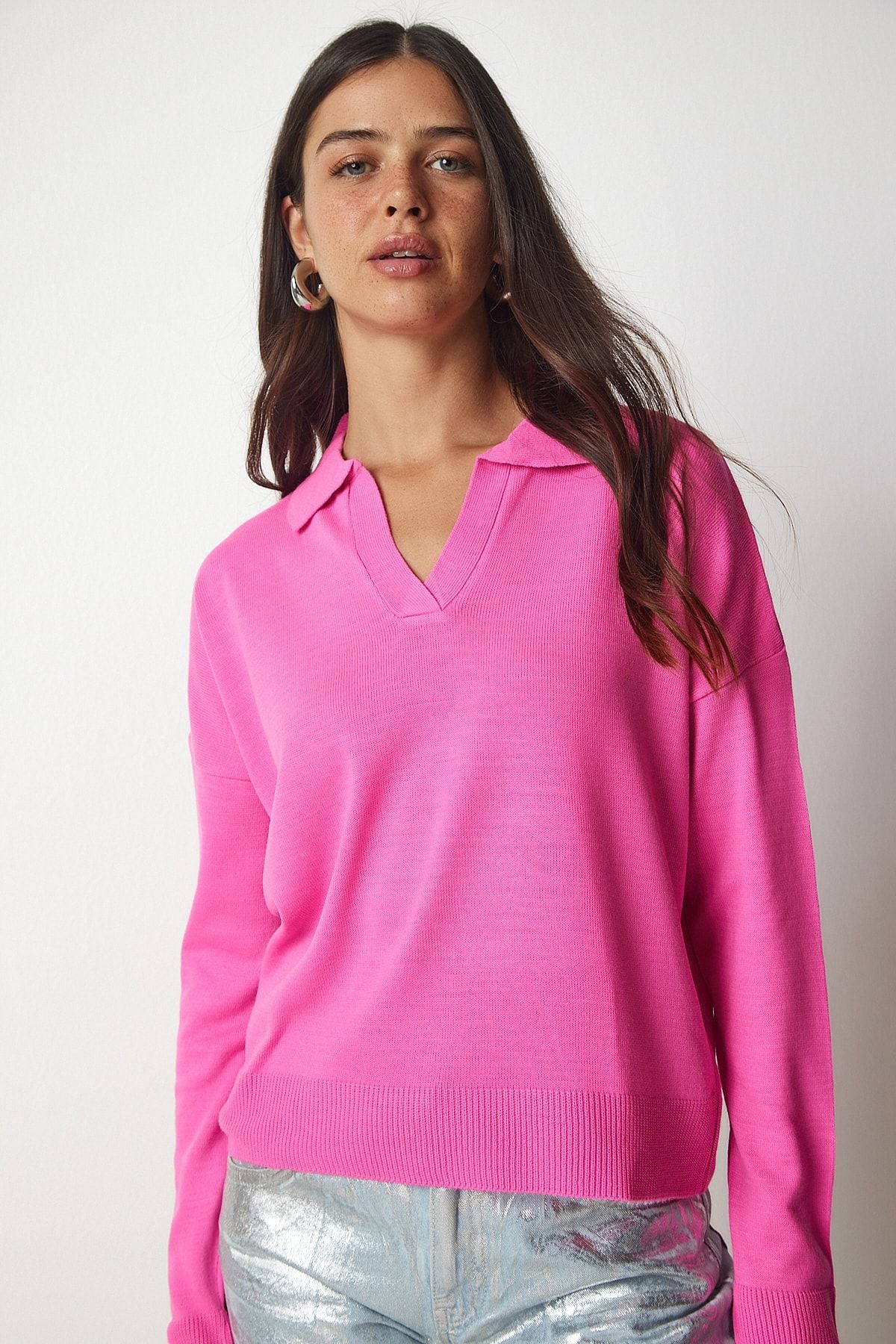 Women's Fuchsia Polo Yaka Basic Kazakh BV00094