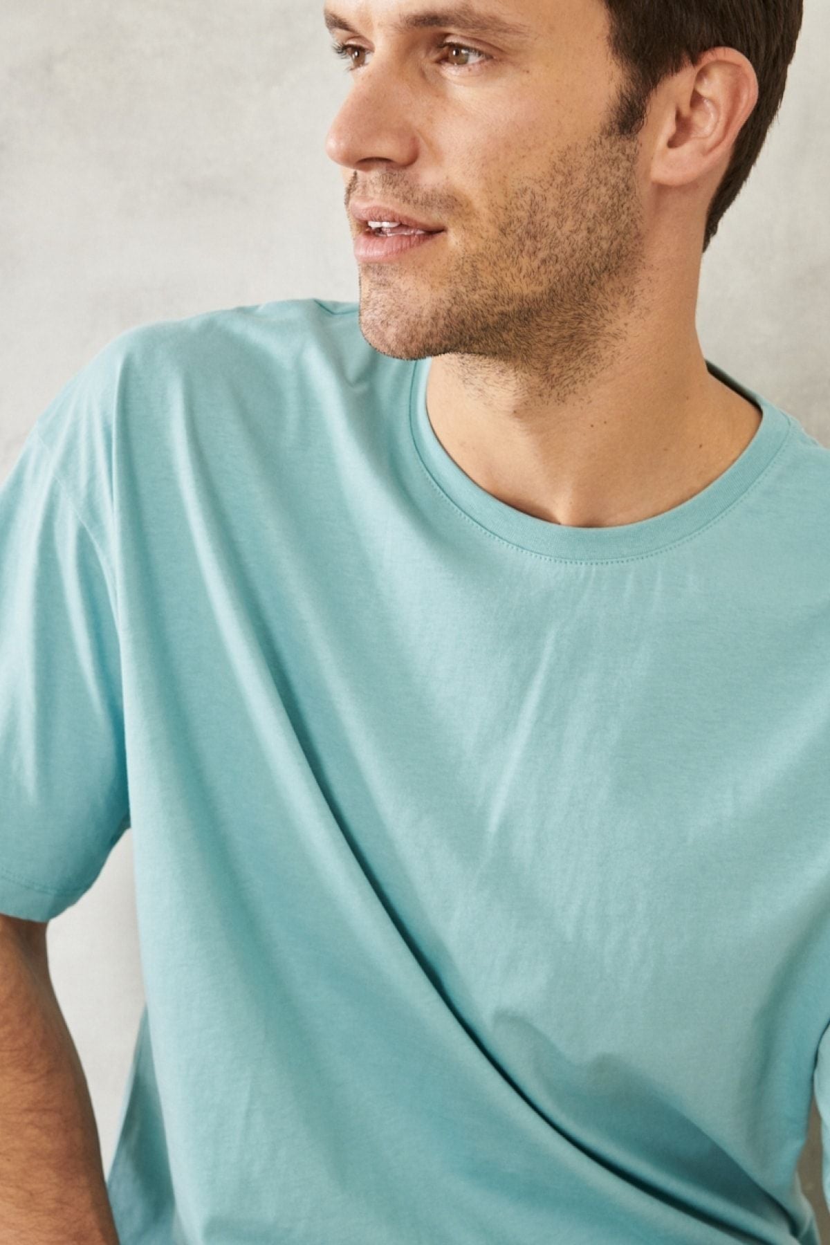 Men's Petroleum Oversize plenty of cut bike collar 100 %cotton T -shirt