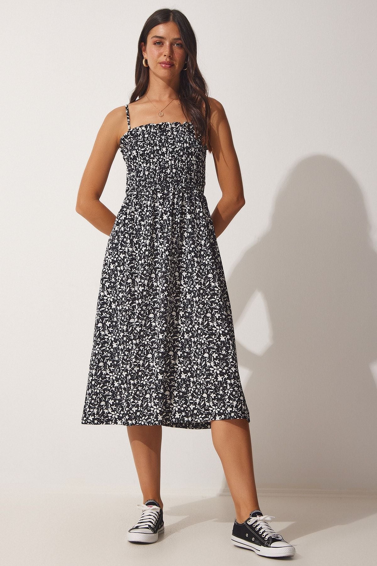 Flower Summer with Black Hanger Flower Viscose Dress DD01232