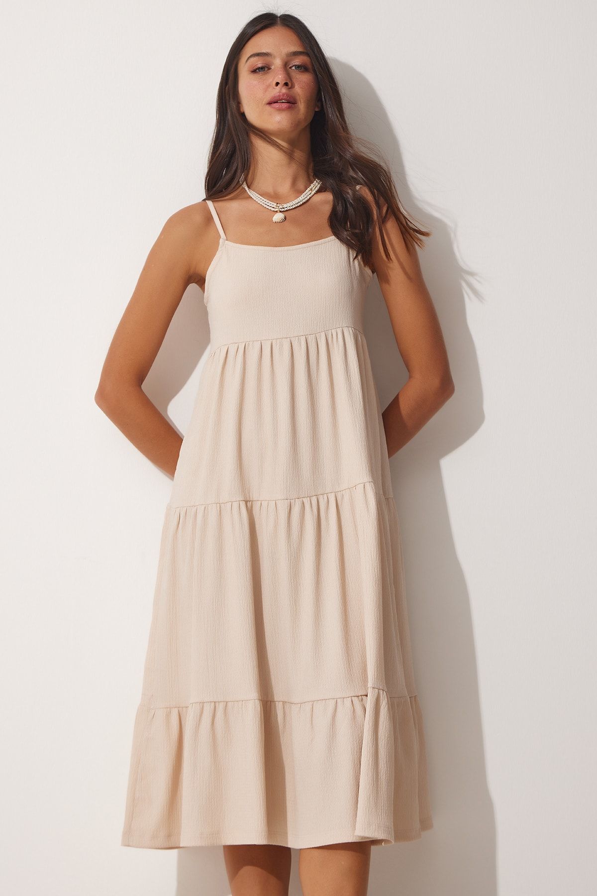 Women's Cream Hanger Summer Knitting Dress Ub00077