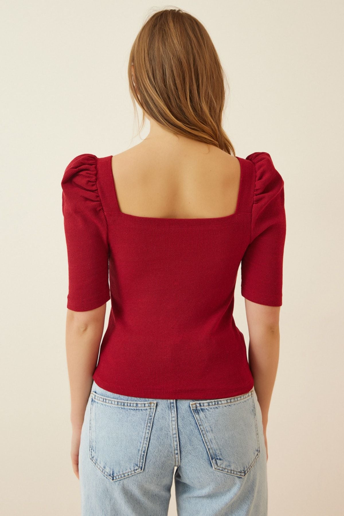 Female Bordeaux Square Collar Crop Blouse GT00007
