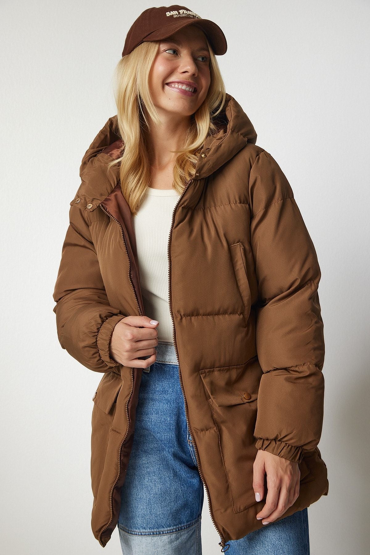 Female Caramel Hooded Inflatable Coat HK00023