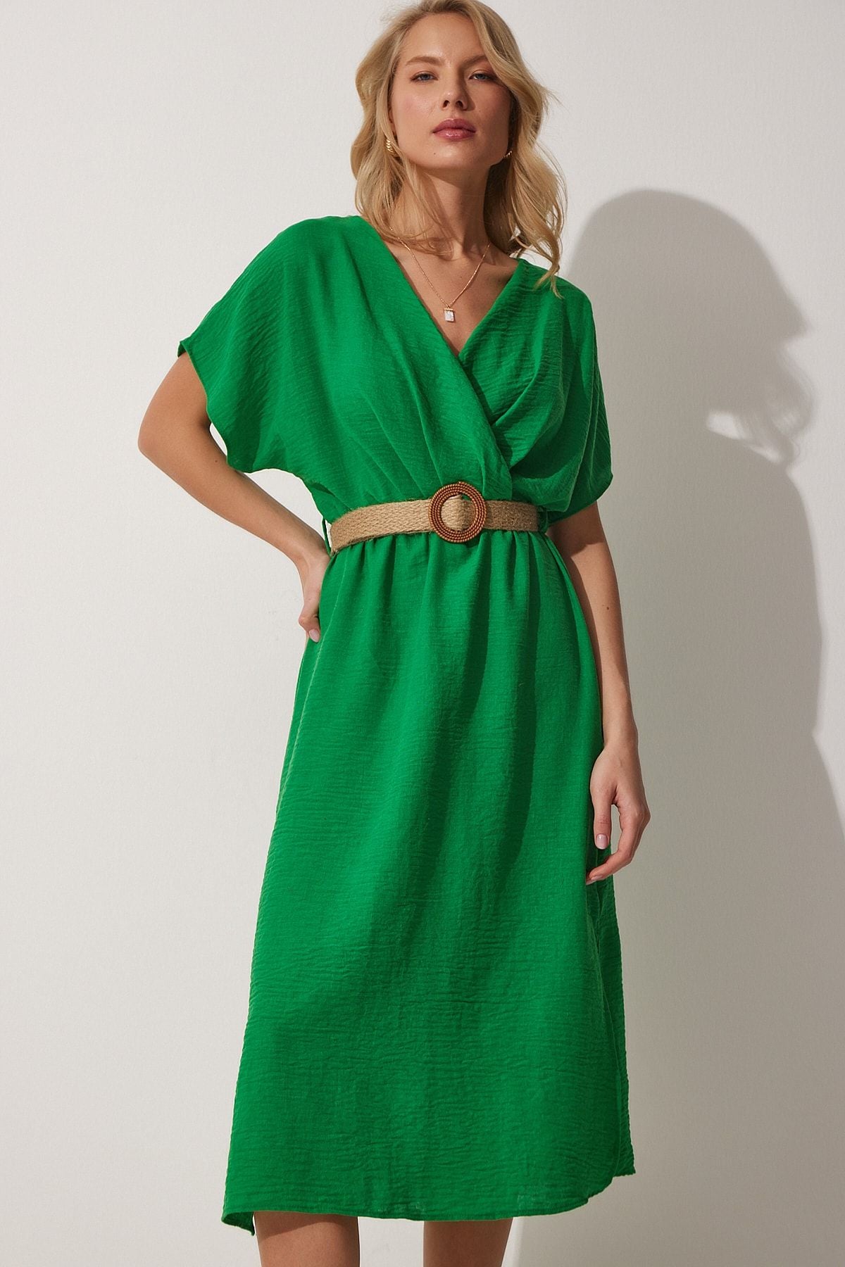 WOMEN'S VIEW GREEN MATERIAL SUMMER AYROBİN DRESS ZH00022